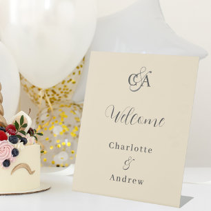 Signe De Table Monogramme beige moderne simple accueil mariage