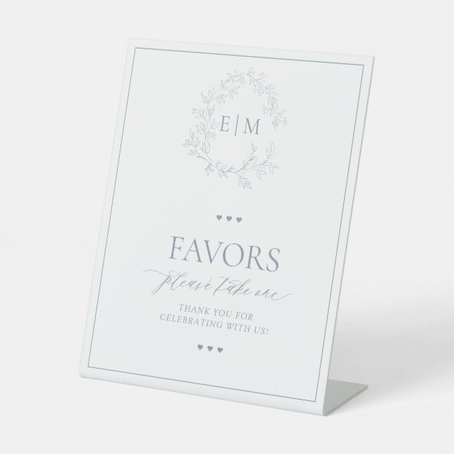 Signe De Table Monogramme bleu Dusty Crest Leafy Faveurs (Recto)