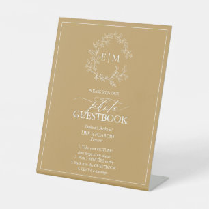 Signe De Table Monogramme de la crête feutrée d'or Livre d'or Ped