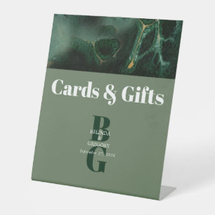 Signe De Table Monogramme de marbre vert moderne Cartes de mariag