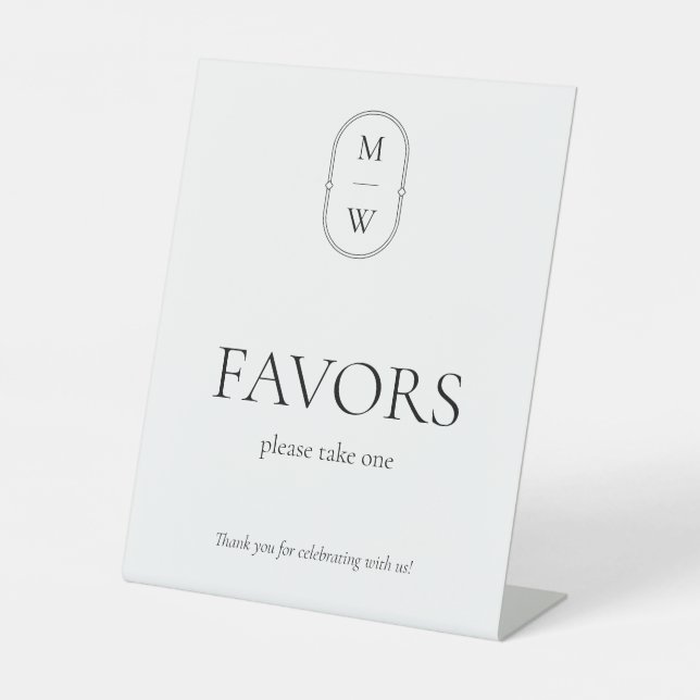 Signe De Table Monogramme minimaliste Noir & Blanc Mariage Faveur (Recto)