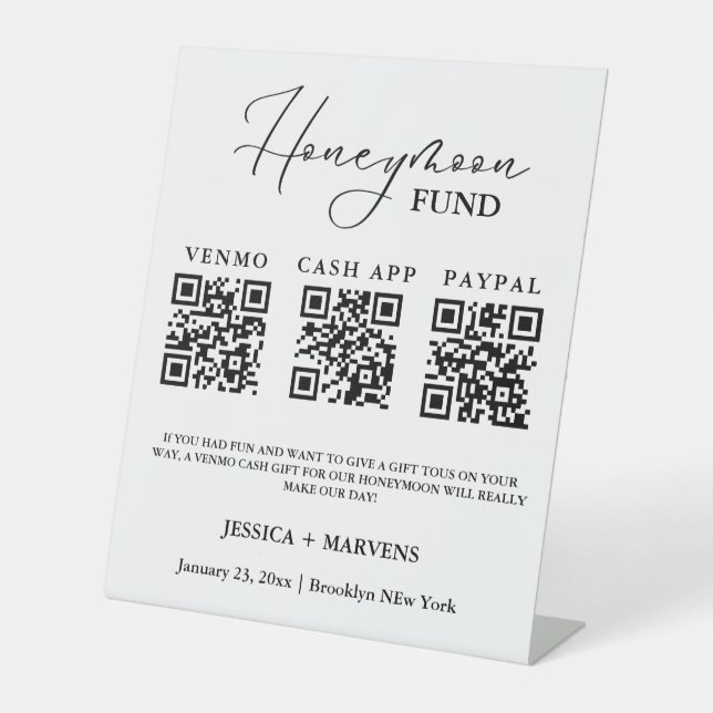 Signe De Table Monogramme moderne mariage de lune de miel code QR (Recto)