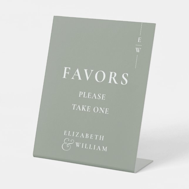 Signe De Table Monogramme moderne Sage Green Faveurs Mariage (Recto)