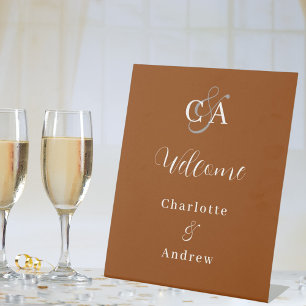 Signe De Table Monogramme orange brûlé accueil mariage moderne