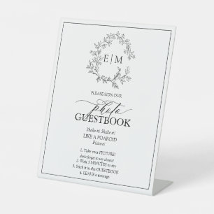 Signe De Table Monogramme photo de crête noire blanche