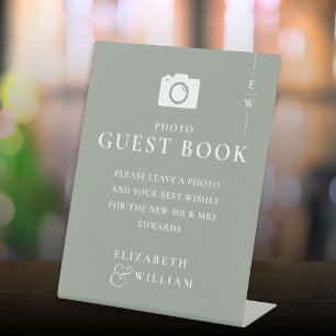 Signe De Table Monogramme Photo Livre d'invité Sage Green Mariage