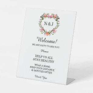 Signe De Table Monogramme Romantique Rose Floral Mesure de sécuri