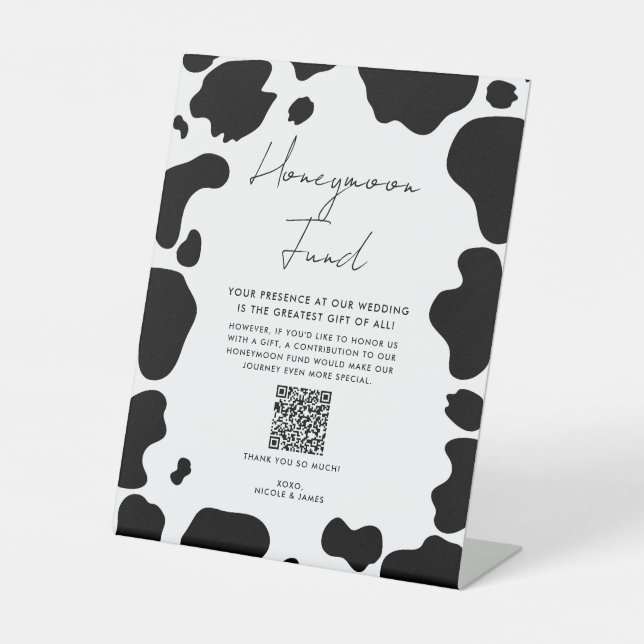Signe De Table Moo Cow Spots Black White Mariage Honeymoon Fund (Recto)