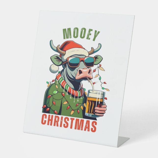 Signe De Table Mooey Noël Highland Cow Light Santa Hat T-Shi (Recto)