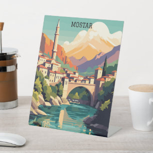 Signe De Table Mostar Bosnie-Herzégovine Vintage voyage rétro