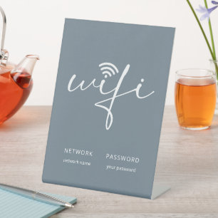 Signe De Table Mot de passe de réseau de script WiFi moderne Bleu