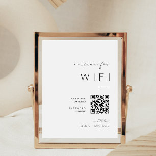 Signe De Table Mot de passe minimaliste WiFi Code Qr Mariage Sign