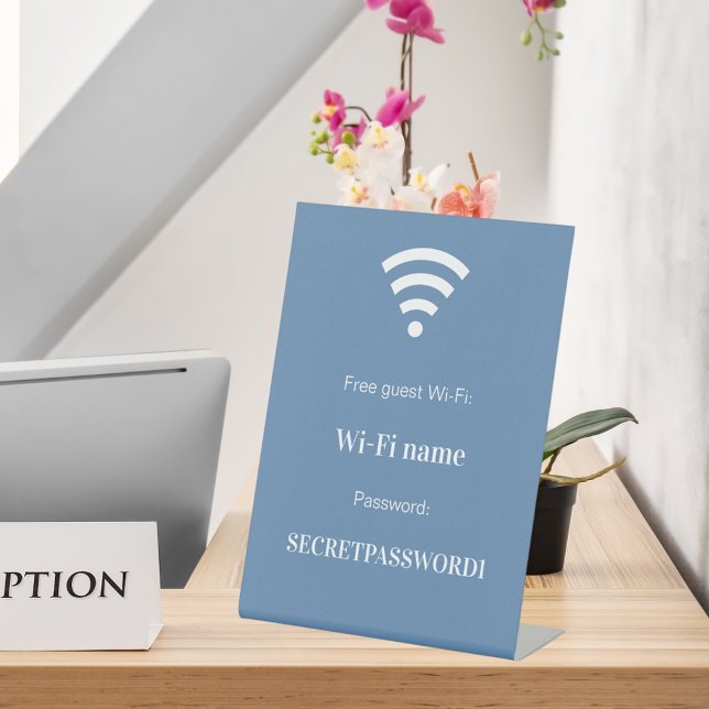 Signe De Table Mot de passe réseau wifi client bleu poussiéreux (Créateur téléchargé)