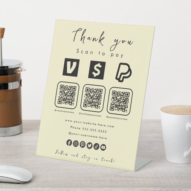 Signe De Table Multi QR Code Paypal Venmo Cash App Soft Super (In SItu)