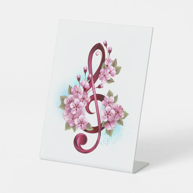 Signe De Table Musical treble clef notes with sakura flowers (Recto)