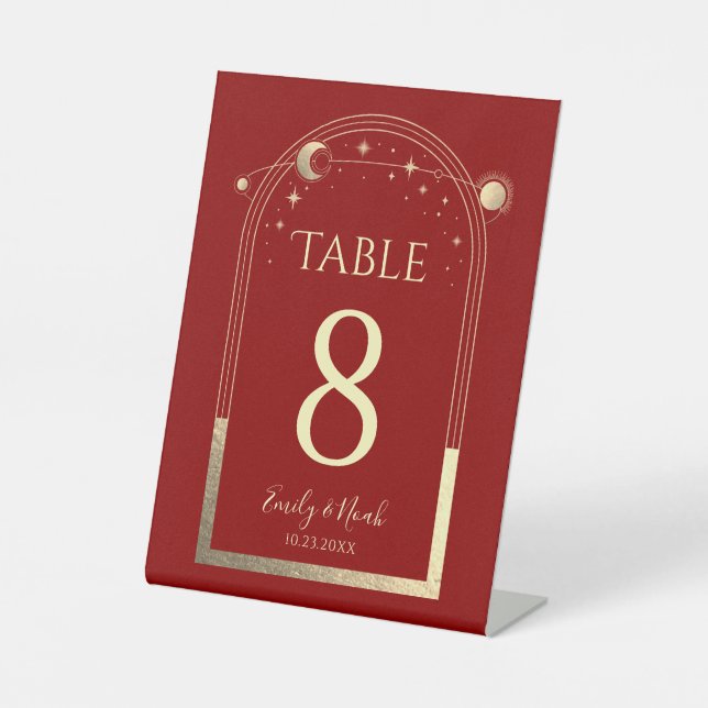 Signe De Table Mystical Red Gold Sun Moon Stars Celestin Mariage (Recto)