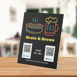 Signe De Table Neon Food Scan to Pay QR Code Code Signal Pedestal