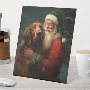 Signe De Table Noël festif du Père Noël de l'Irish Red Setter