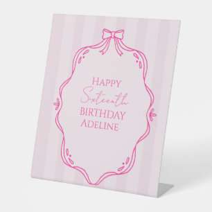 Signe De Table Nœud Coquette Rose Anniversaire Rayé