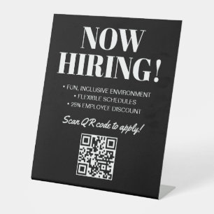 Signe De Table Noir Blanc moderne QR Code maintenant embaucher