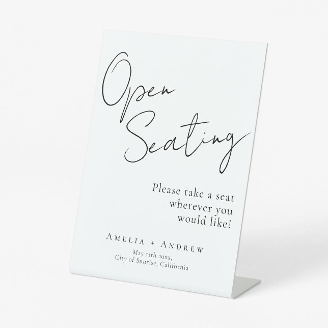 Signe De Table Noir Blanc Script élégant Mariage Open Seating (Créateur téléchargé)