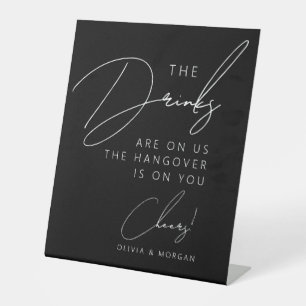 Signe De Table Noir Chic Minimaliste Script Drôle Mariage Boisson