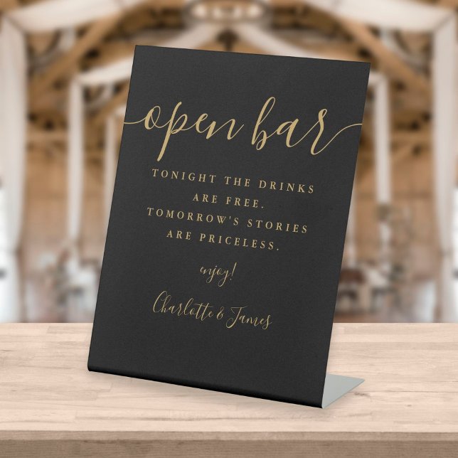 Signe De Table Noir Et Or Signature Script Open Bar (Créateur téléchargé)