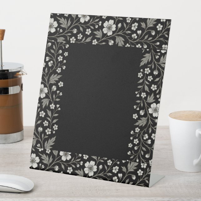 Signe De Table Noir Hawthorn Floral Conception de frontières (In SItu)