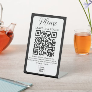 Signe De Table Noir Laissez-nous un avis QR code Signal Piédestal