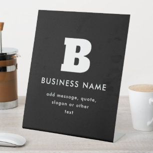 Signe De Table Nom commercial modifiable et Slogan   Noir & Blanc