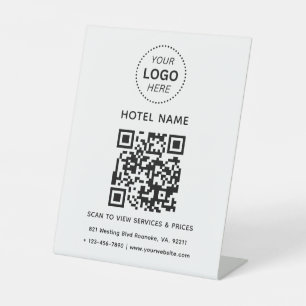 Signe De Table Nom de l'hôtel Logo et code QR Services Tarifs Dét