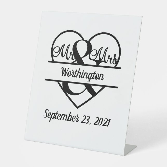 Signe De Table Nom du monogramme Date Mariage cardiaque (Recto)