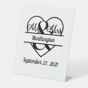 Signe De Table Nom Monogramme Date Cœur Mariage 