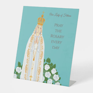 Signe De Table Notre-Dame de Fatima et roses blanches