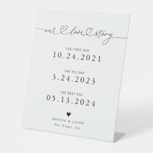 Signe De Table Notre histoire d'amour Coeurs White Mariage Timeli