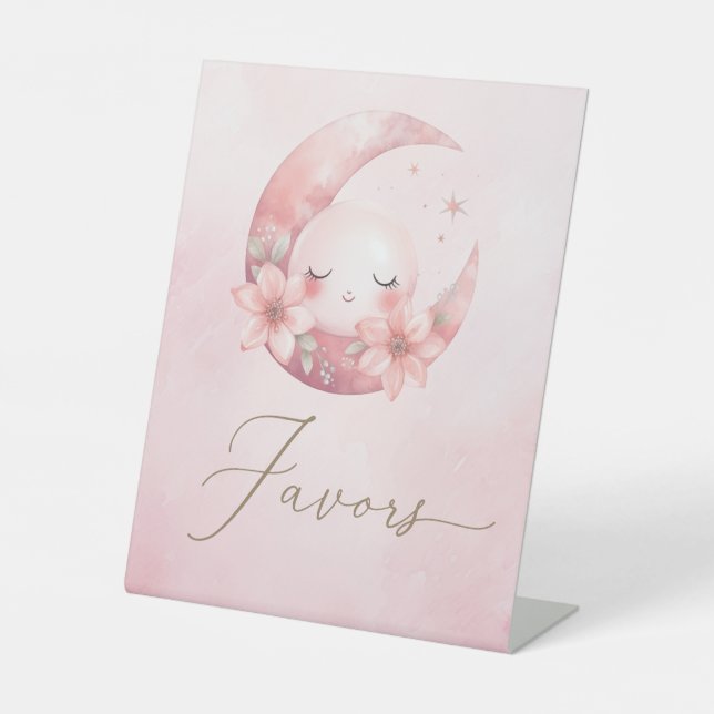 Signe De Table Nous Sommes Sur La Lune Fille Faveurs Baby shower (Recto)