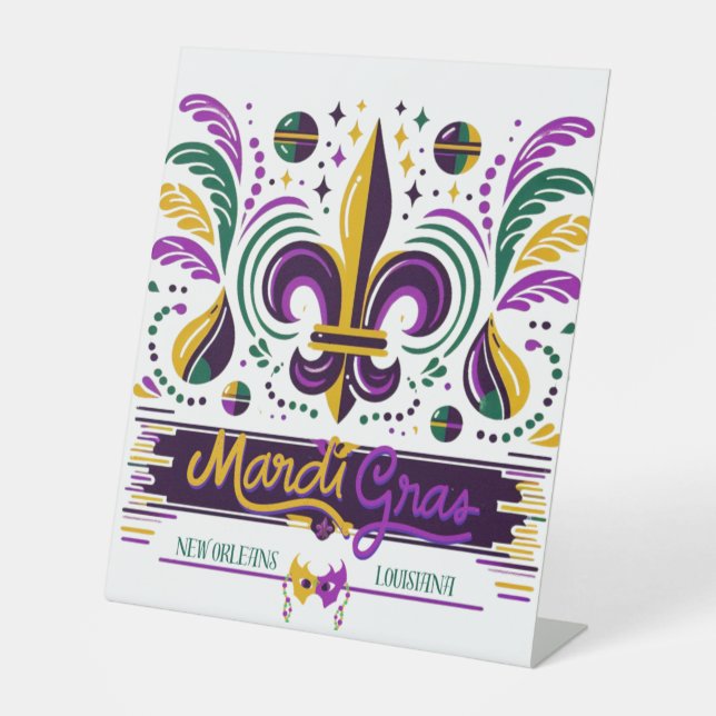Signe De Table Nouvelle-Orléans Mardi Gras jaune violet vert (Recto)