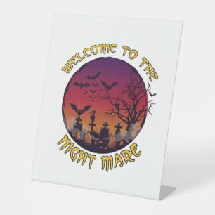 Signe De Table Nuit de bienvenue Jument Halloween Lune Rouge Cime