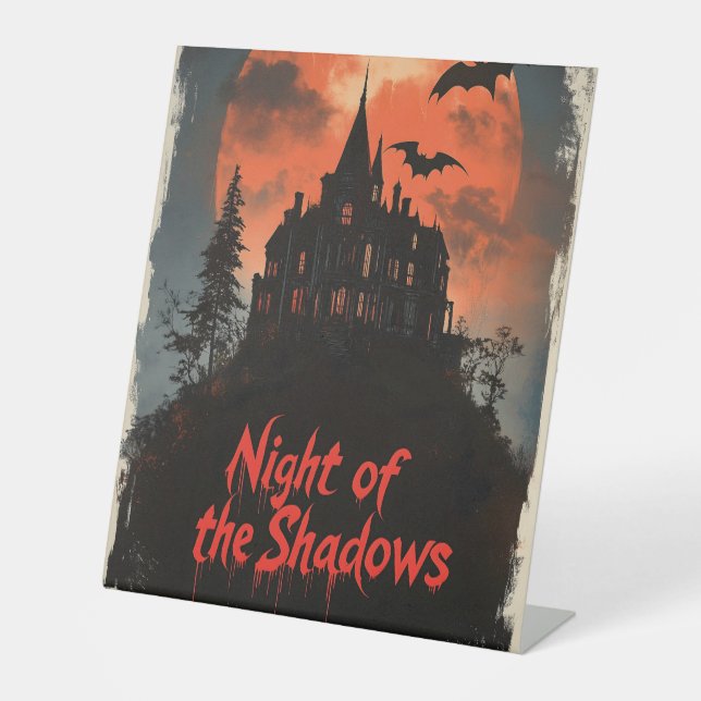 Signe De Table Nuit de l'ombre - Rétro Haunted House Design (Recto)