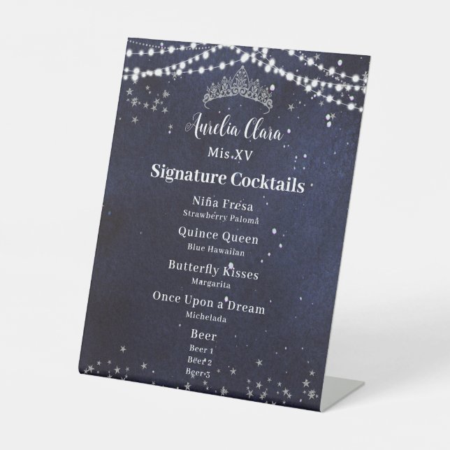Signe De Table Nuit étoilée Quinceanera Sweet 16 Bar Menu Boisson (Recto)