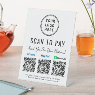 Signe De Table Numériser pour payer Logo Paypal Venmo CashApp QR