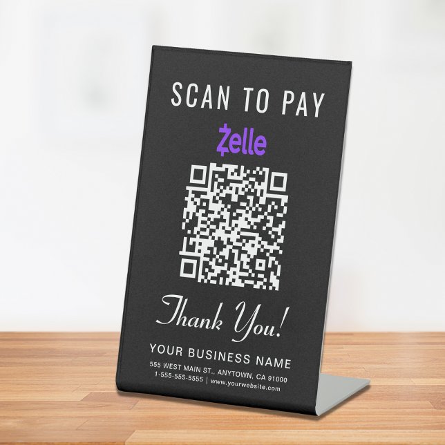 Signe De Table Numériser pour payer Zelle QR Code noir (A QR code sign to effortlessly connect your customers to your payment platform)