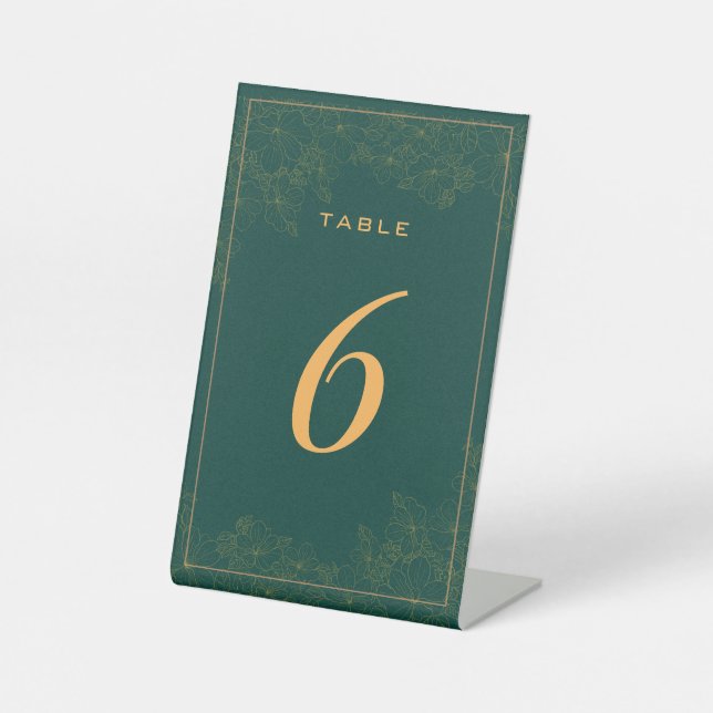 Signe De Table Numéro de table à motif subtil vert émeraude chic (Recto)