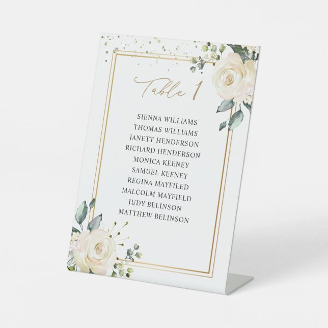 Signe De Table Numéro de table de mariage aux roses blanches Plan (Recto)