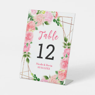 Signe De Table Numéro de table de mariage avec roses roses et feu