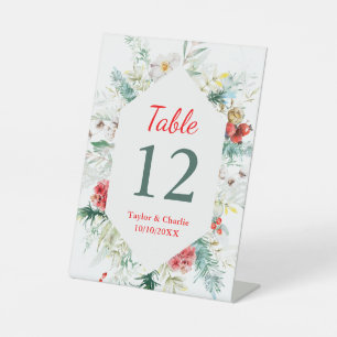 Signe De Table Numéro de table de mariage floral élégant d'hiver