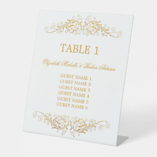Signe De Table Numéro de table mariage avec liste d'invités