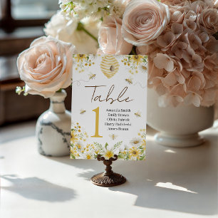 Signe De Table Numéros de table floraux botaniques d'abeille à mi