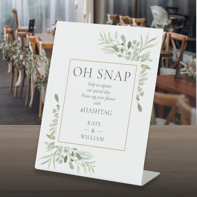 Signe De Table Oh Snap Mariage Aquarelle Feuillage (Oh Snap Wedding Watercolor Greenery Pedestal Sign)