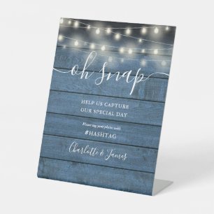 Signe De Table Oh Snap Mariage String lumières Bleu Rustique Bois